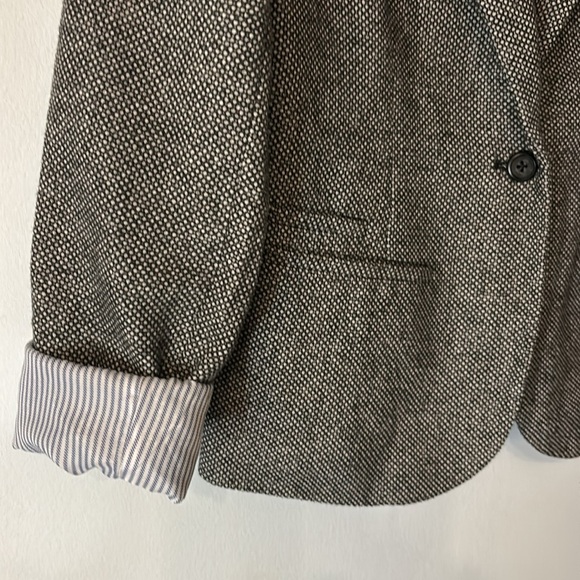 New Without Tags Herringbone Blazer Jacket Sz 4 Front Pockets Contrast Sleeves - Picture 4 of 13